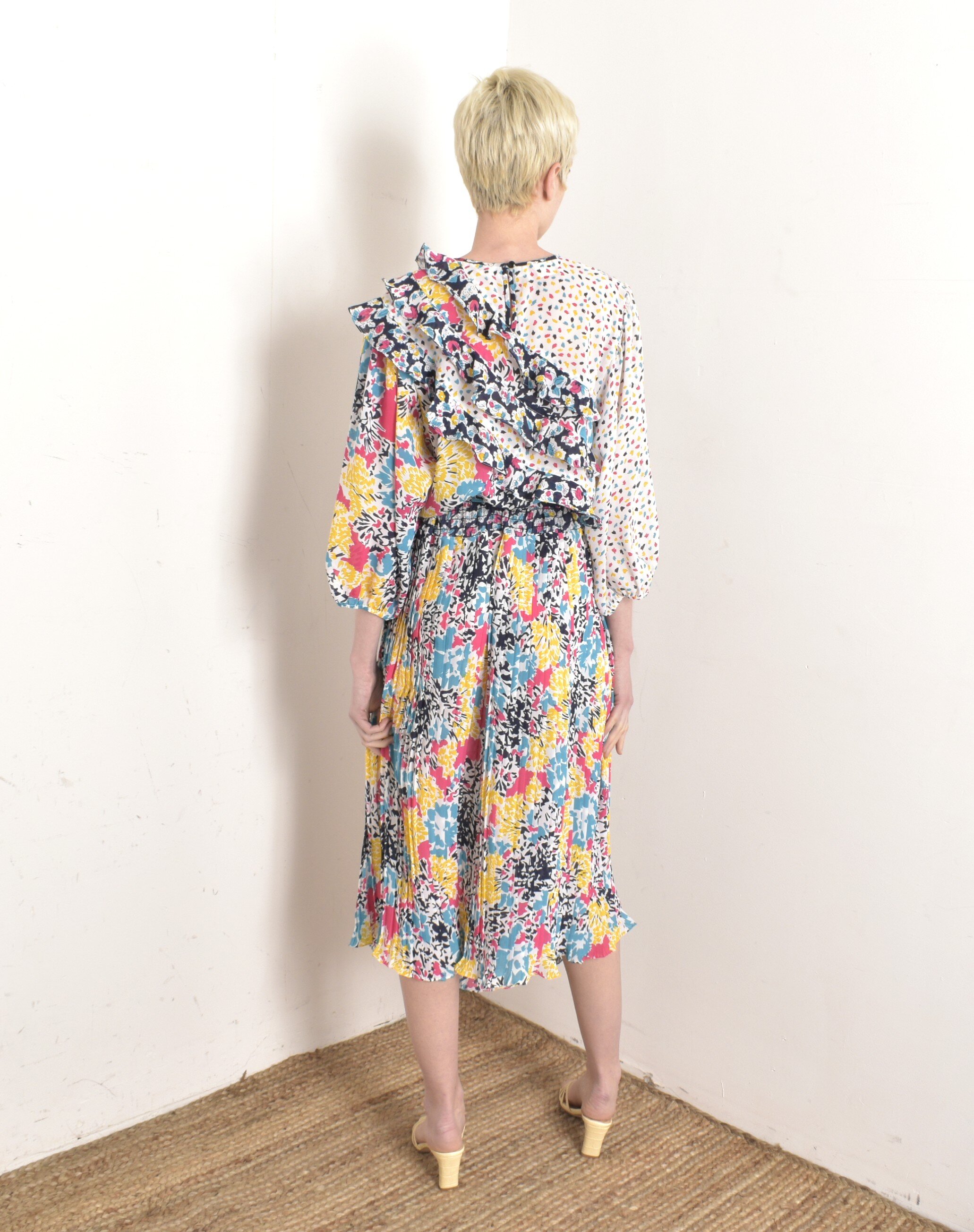 1980s Susan Freis Mixed Print Dress-S/M — La Poubelle Vintage